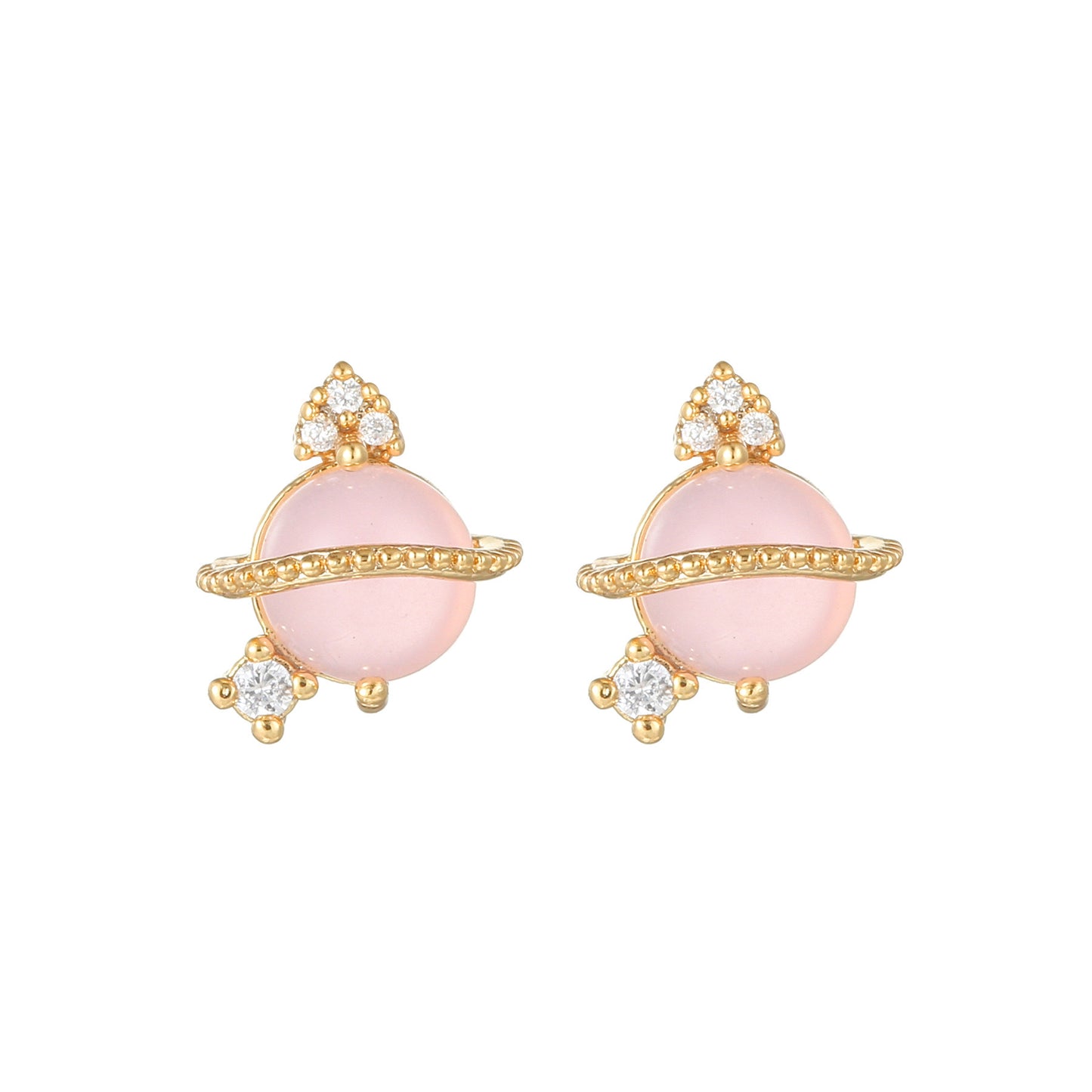 Pink Planet Collection Stud Earrings Heart Diamonds Stars Gold Plated