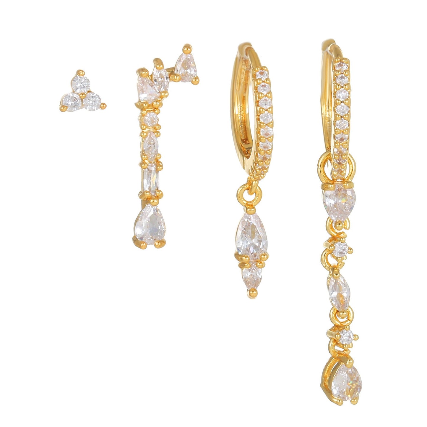Diamond Earrings Set Gold Plated Stud Drop