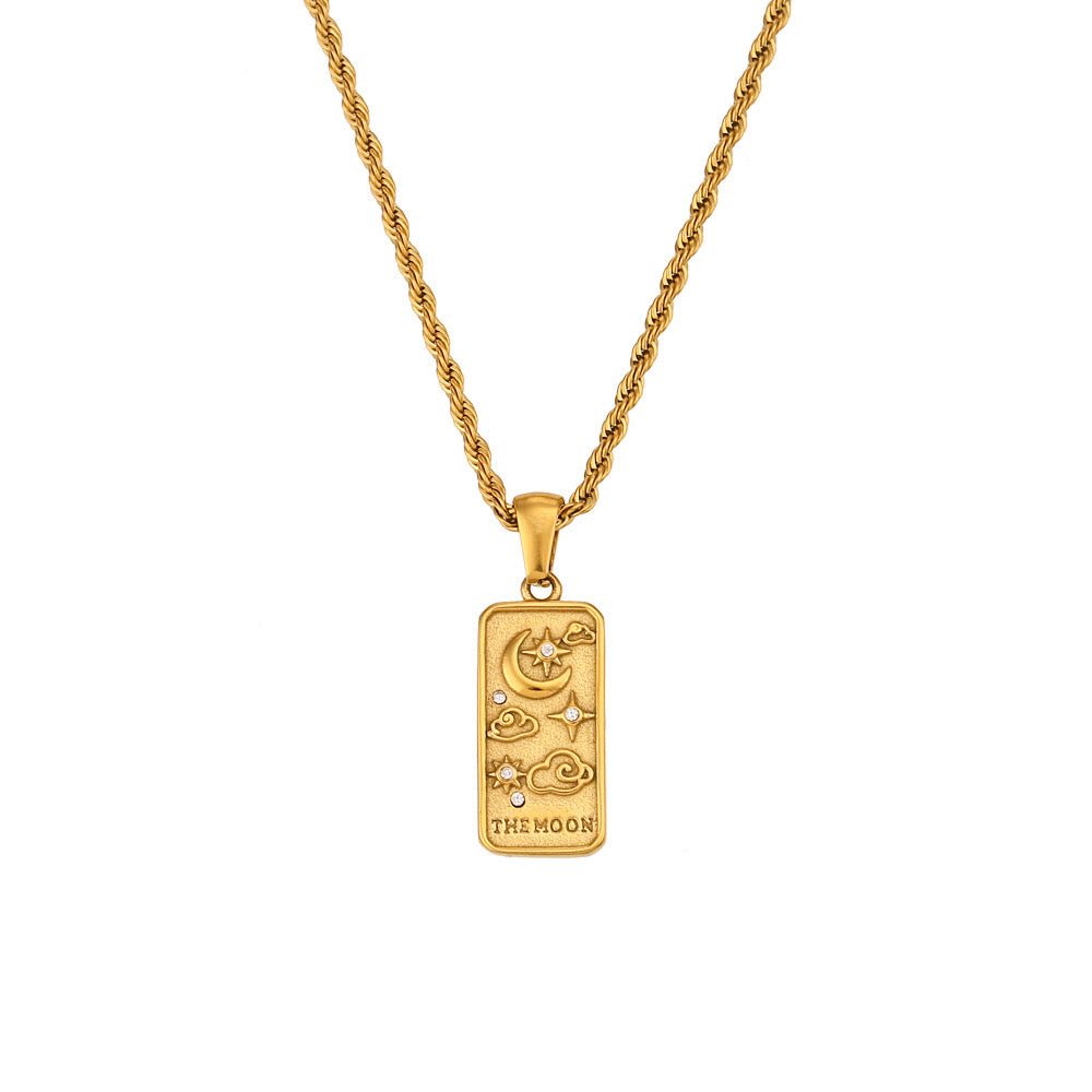 Tarot Necklace Gold Plated Stainless Steel - The Moon 2