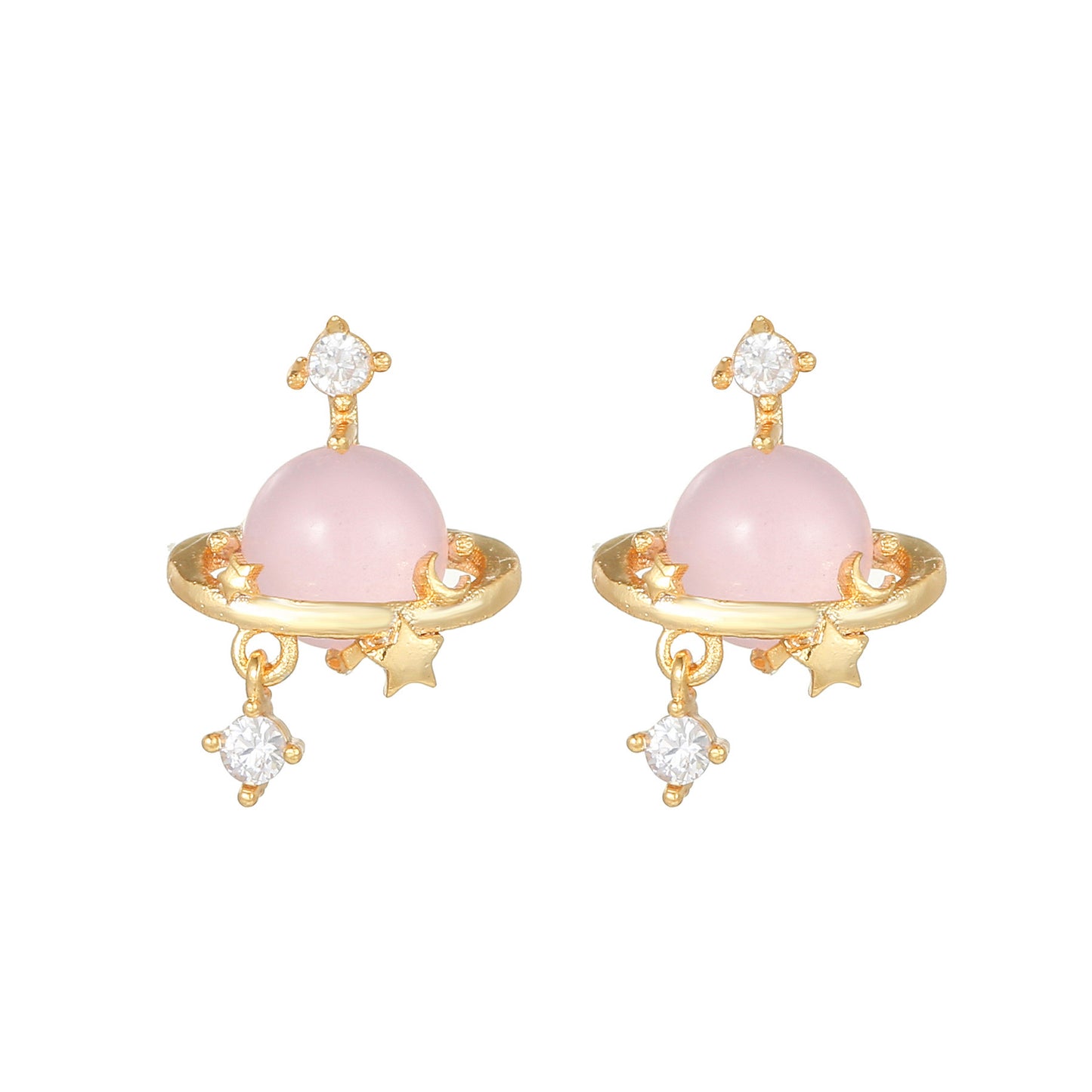 Pink Planet Collection Stud Earrings Heart Diamonds Stars Gold Plated
