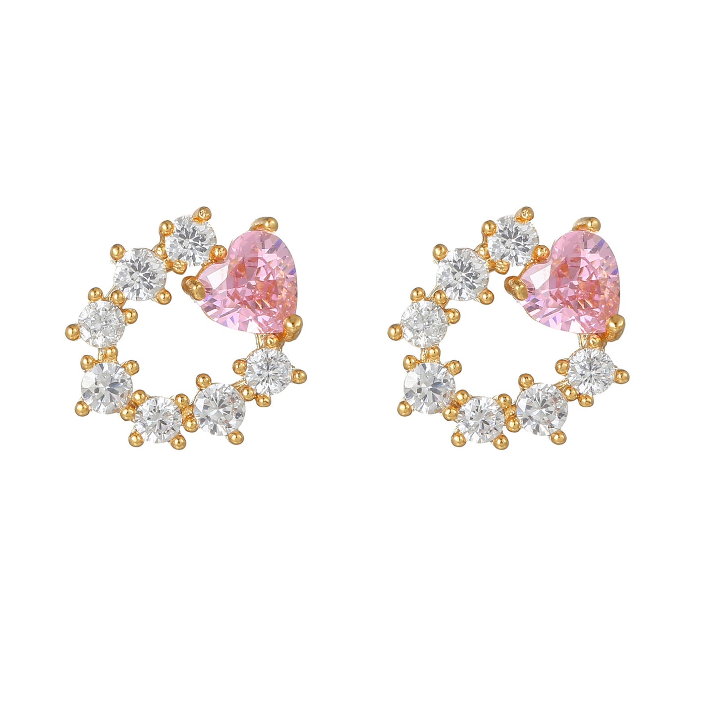 Pink Planet Collection Stud Earrings Heart Diamonds Stars Gold Plated