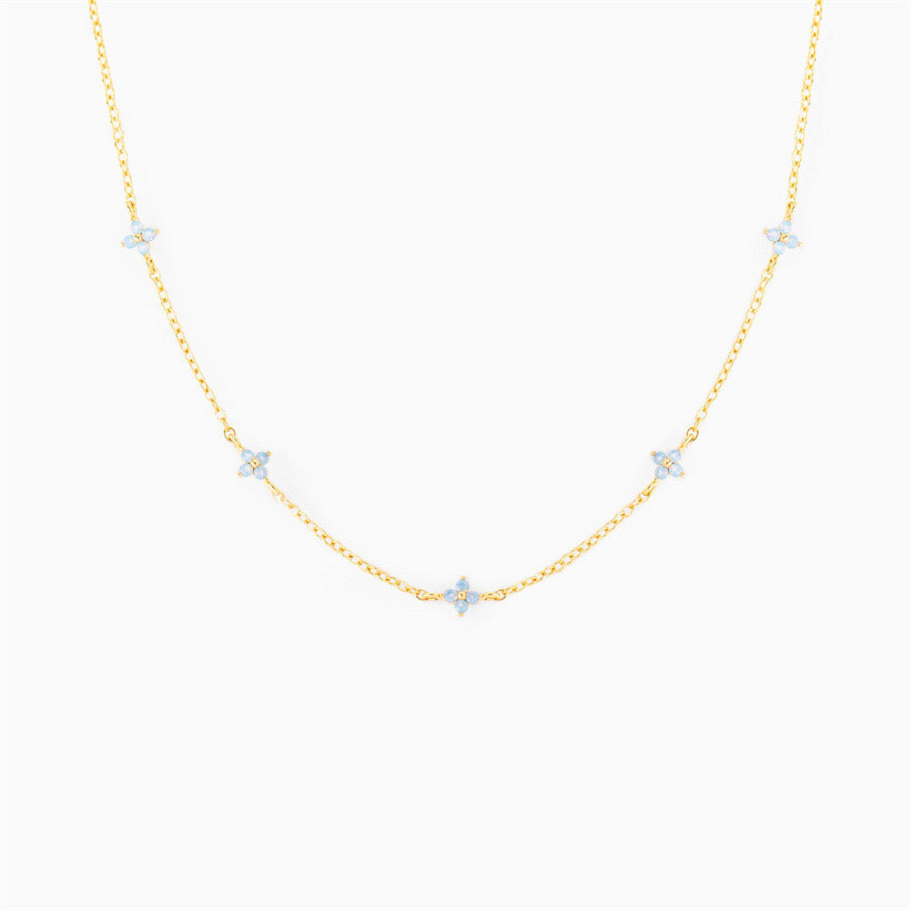 Delicate Mini Flower Necklace in Sky Blue Gold Plated