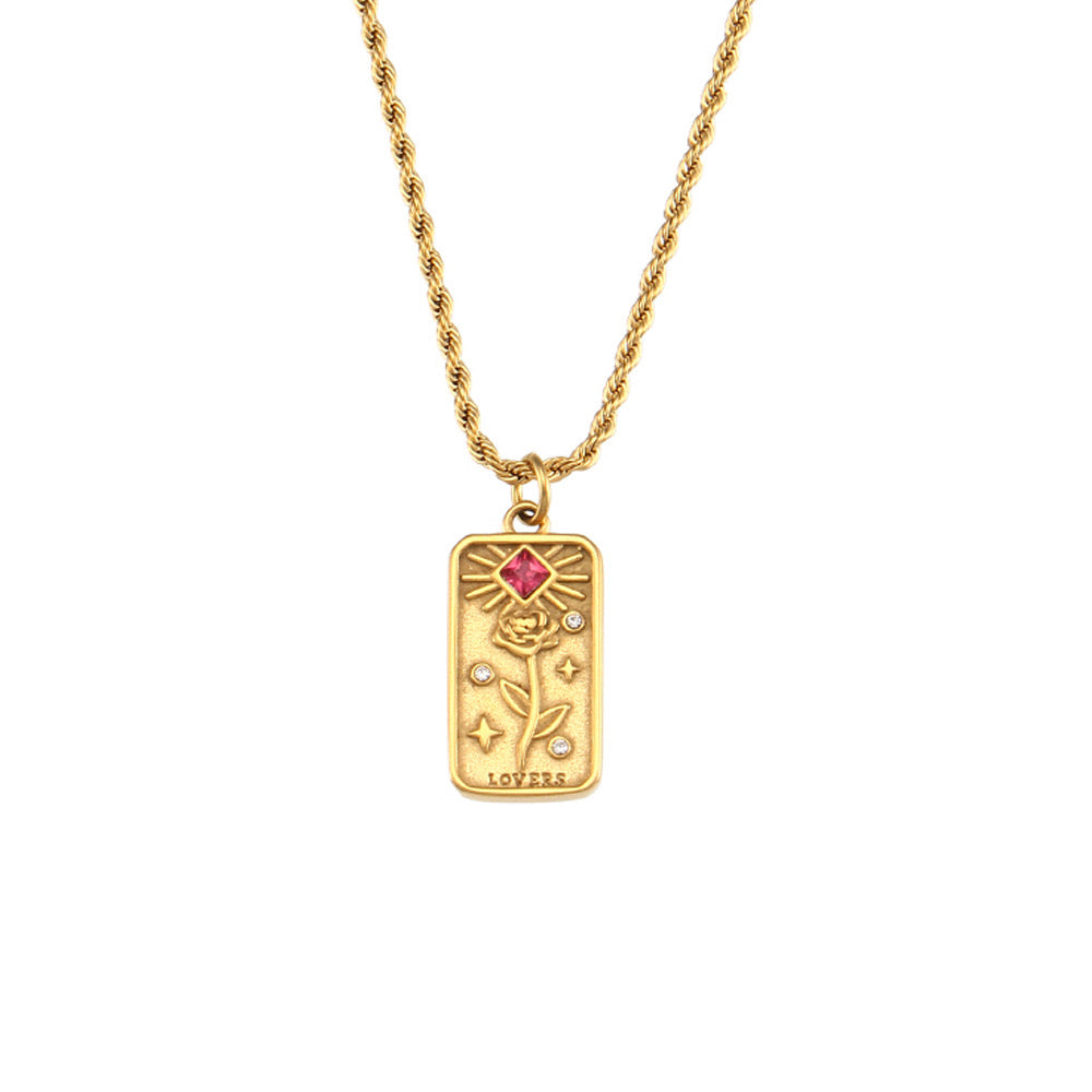 Tarot Necklace Gold Plated Stainless Steel - Lovers