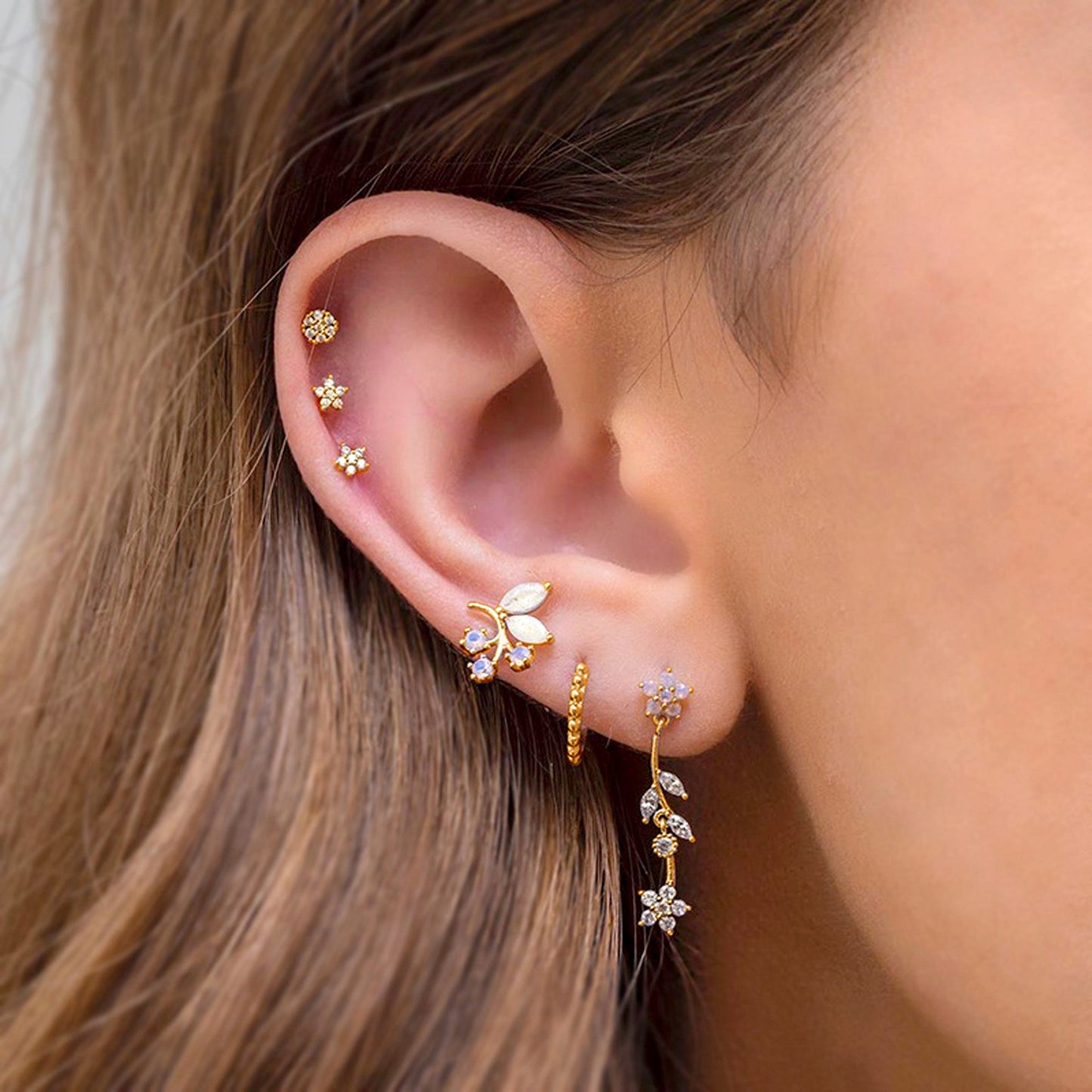 Flower Stud Earrings Set Gold Plated