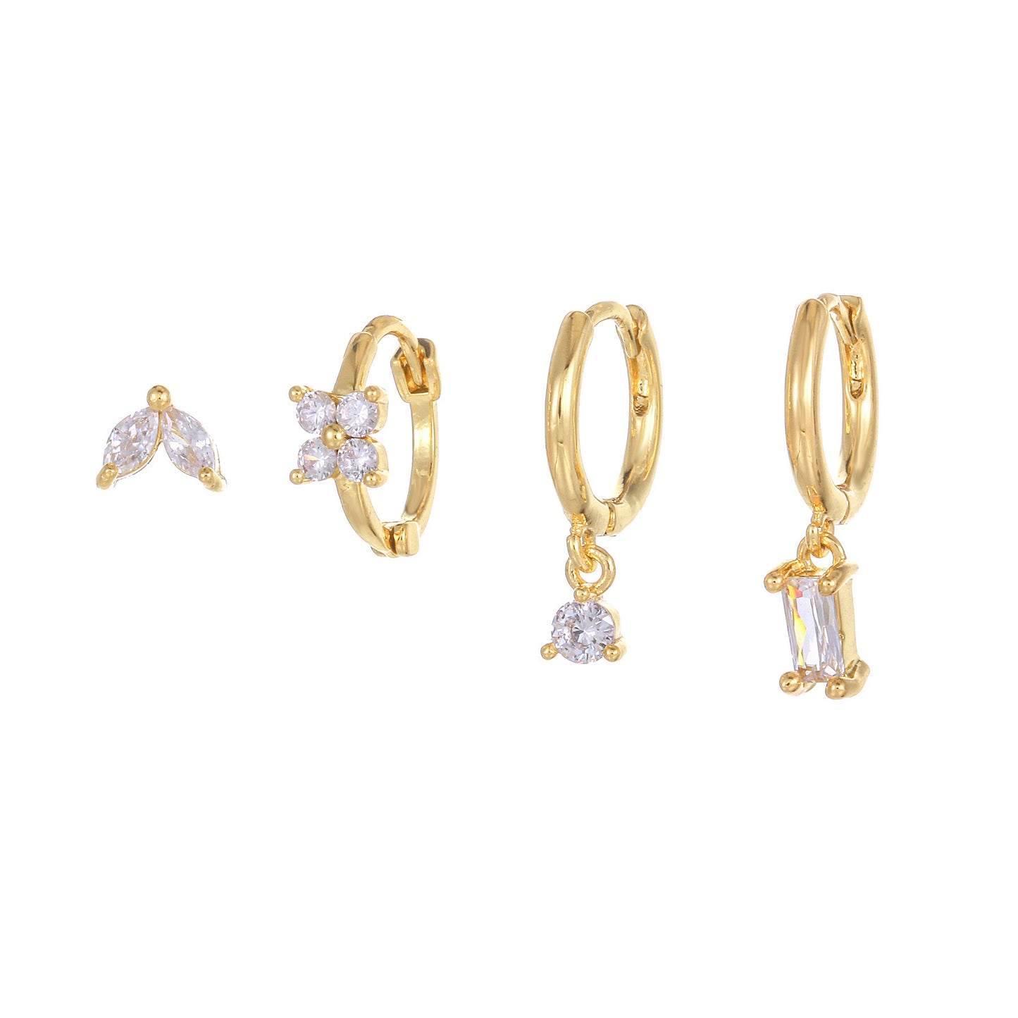 Delicate Minimalist Stud Earrings Set Diamond Gold Plated