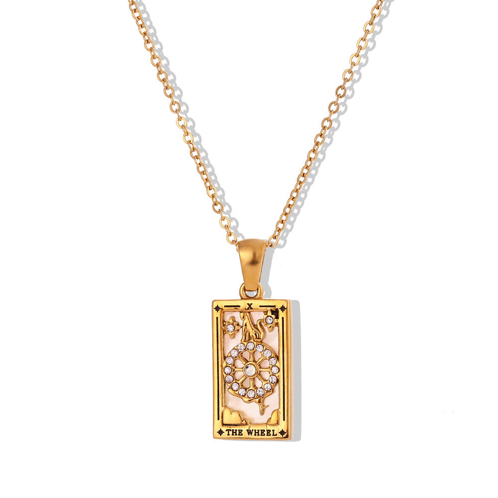 Tarot Necklace Gold Plated Stainless Steel - The Wheel