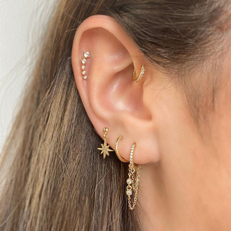 Moon Star Earrings Set Studs Gold Plated Diamond
