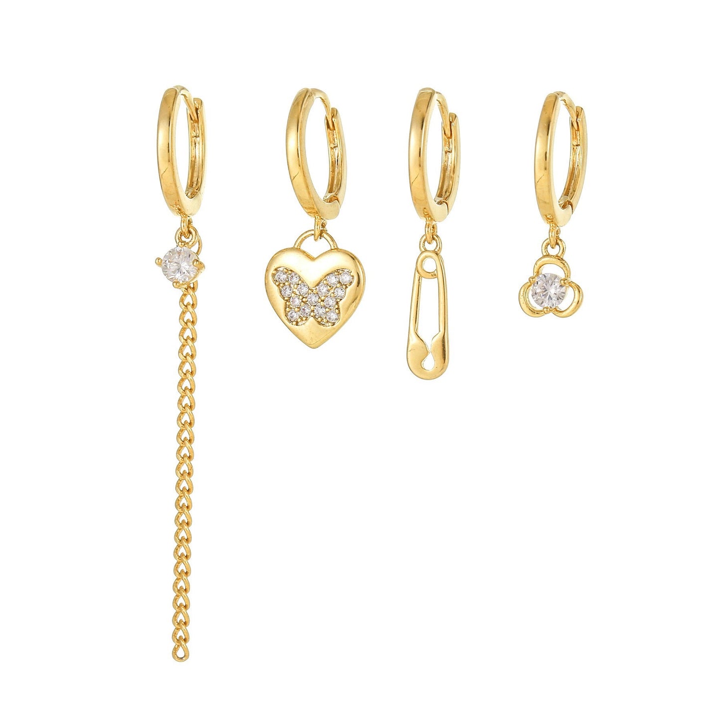 Heartfelt Butterfly Curved Pin Earrings Set Unique Set Gemstone Gold Plated