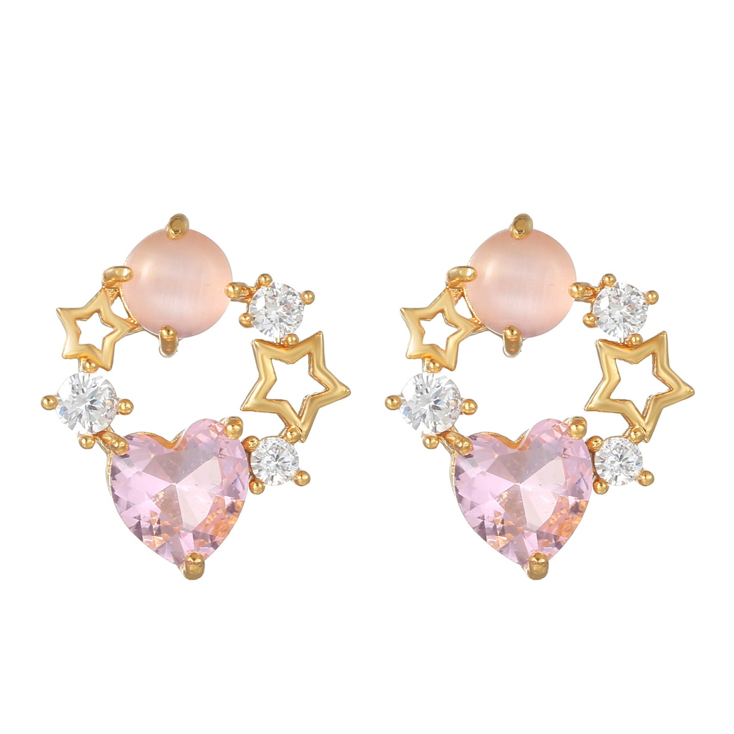 Pink Planet Collection Stud Earrings Heart Diamonds Stars Gold Plated