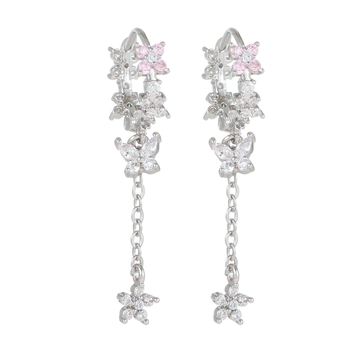 Flower Butterfly Earrings Studs Pink Gold-Plated Platinum-Plated