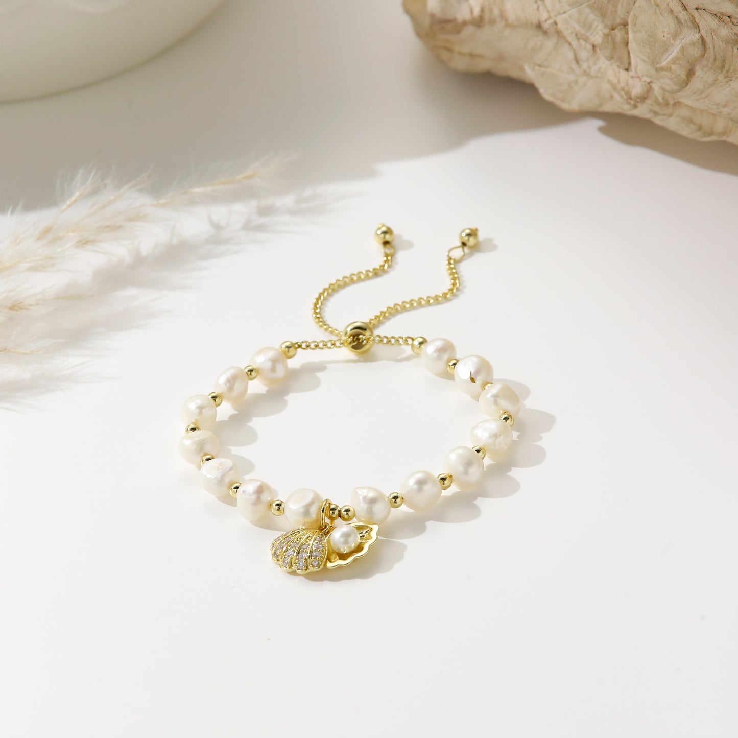Freshwater Pearls with Shell Charm – Seaside Whisper Bracelet