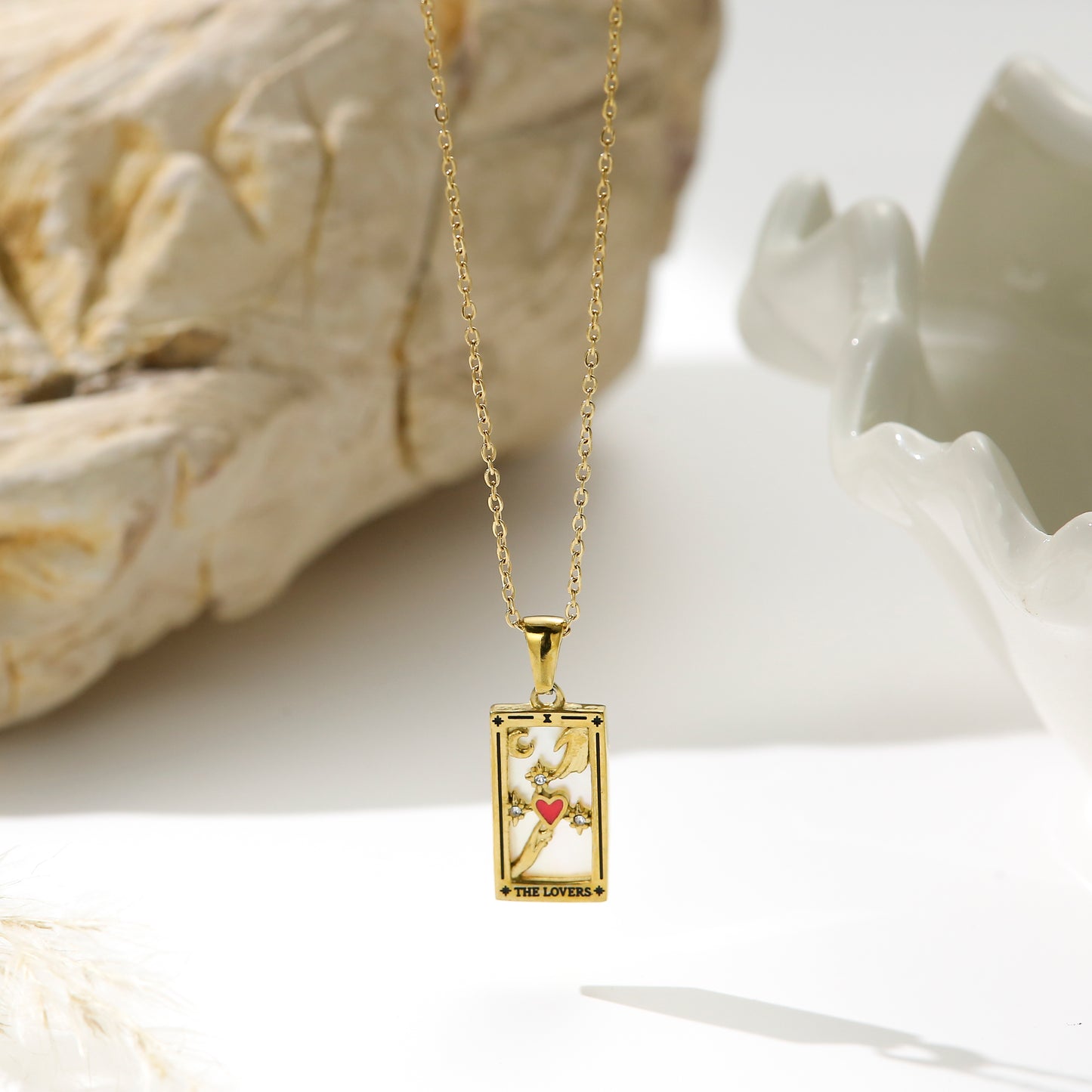Tarot Necklace Gold Plated Stainless Steel - The Lovers