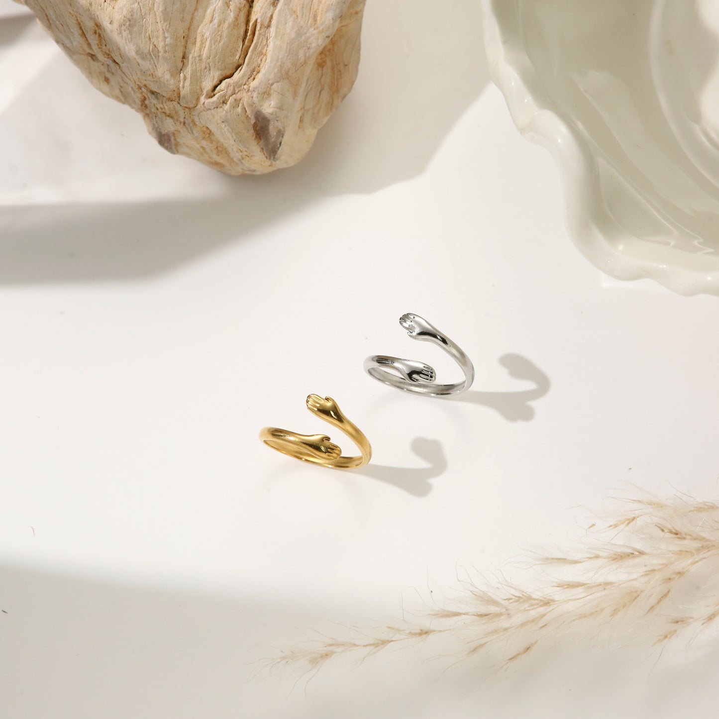 Embrace Ring Titanium Steel Gold Plated
