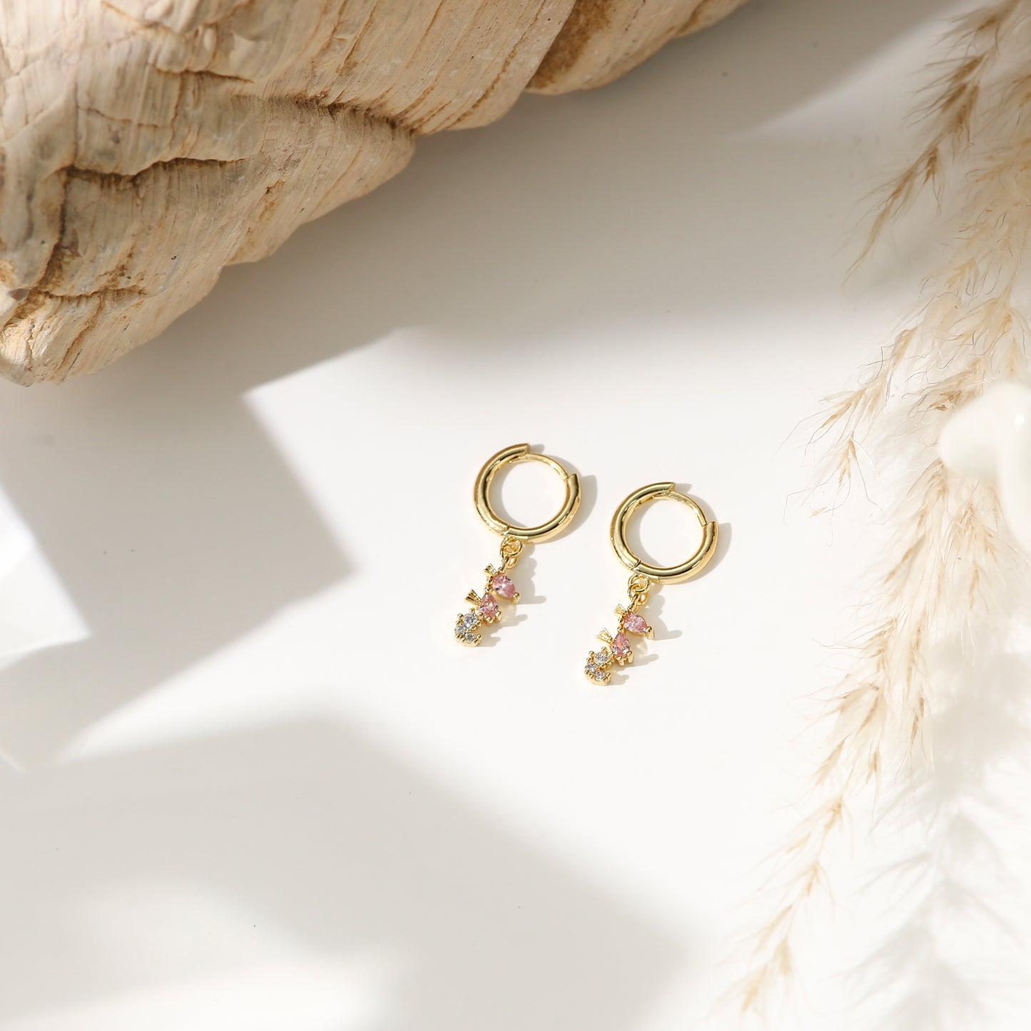 Marine Series Earrings Studs Gold Plated Diamond Cute Mini Hoop