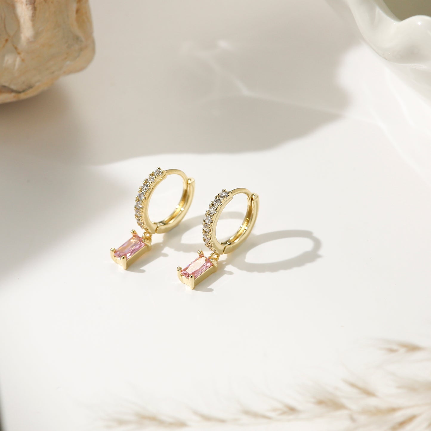 Diamond and Emerald Earrings Gold Plated