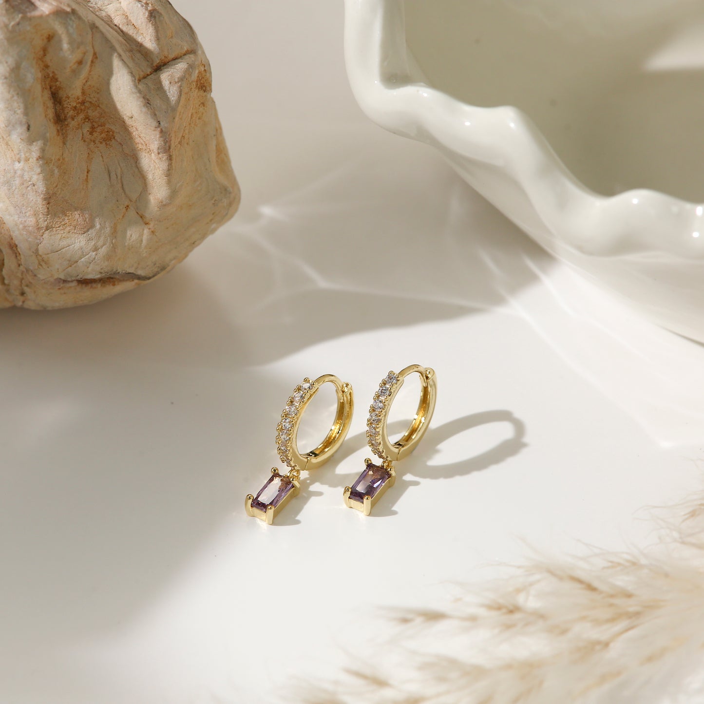 Diamond and Emerald Earrings Gold Plated