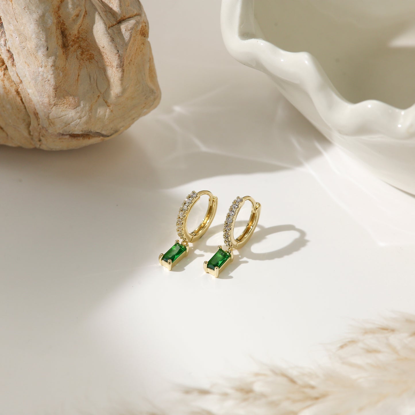 Diamond and Emerald Earrings Gold Plated