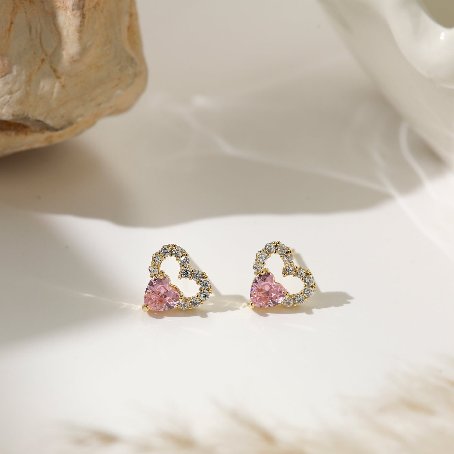 Pink Planet Collection Stud Earrings Heart Diamonds Stars Gold Plated