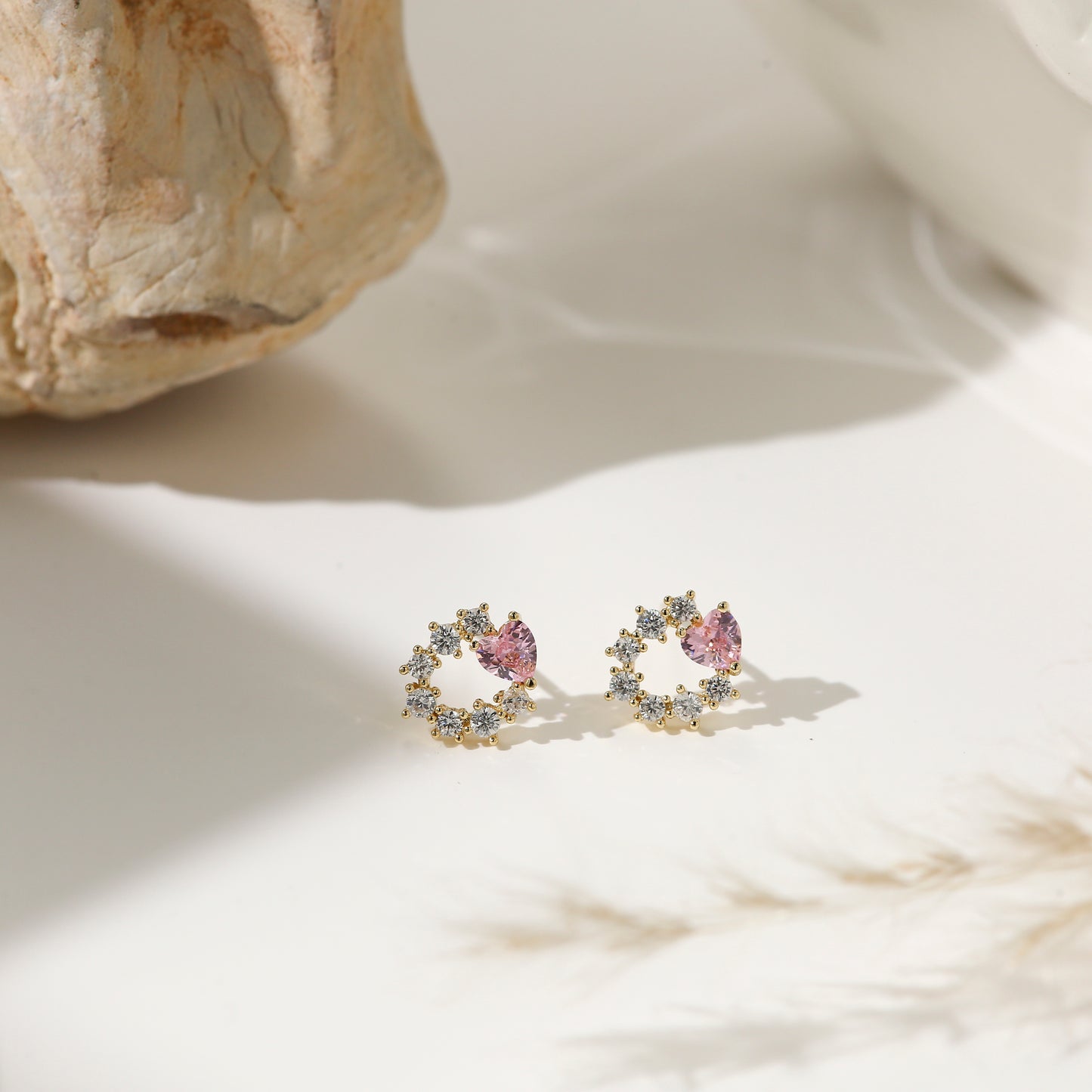 Pink Planet Collection Stud Earrings Heart Diamonds Stars Gold Plated