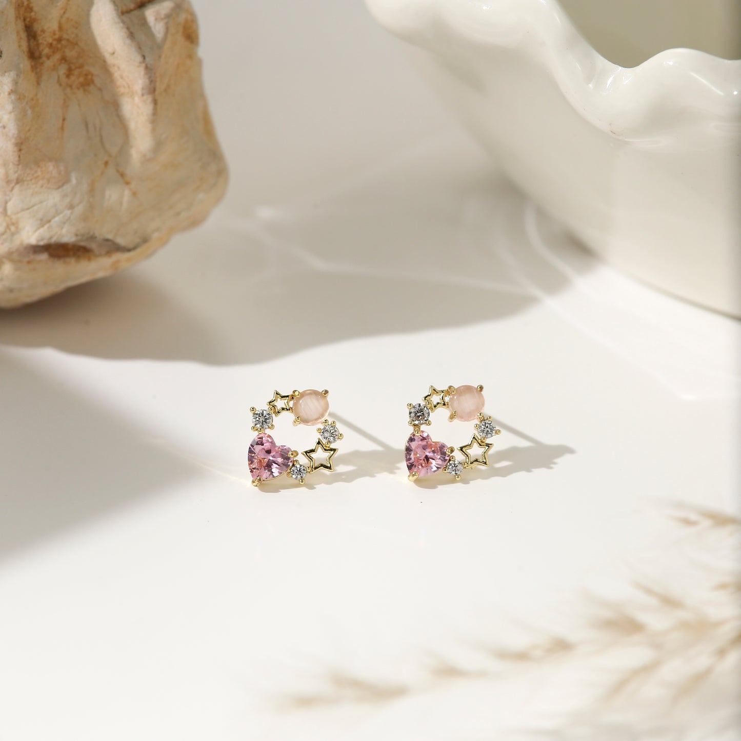 Pink Planet Collection Stud Earrings Heart Diamonds Stars Gold Plated