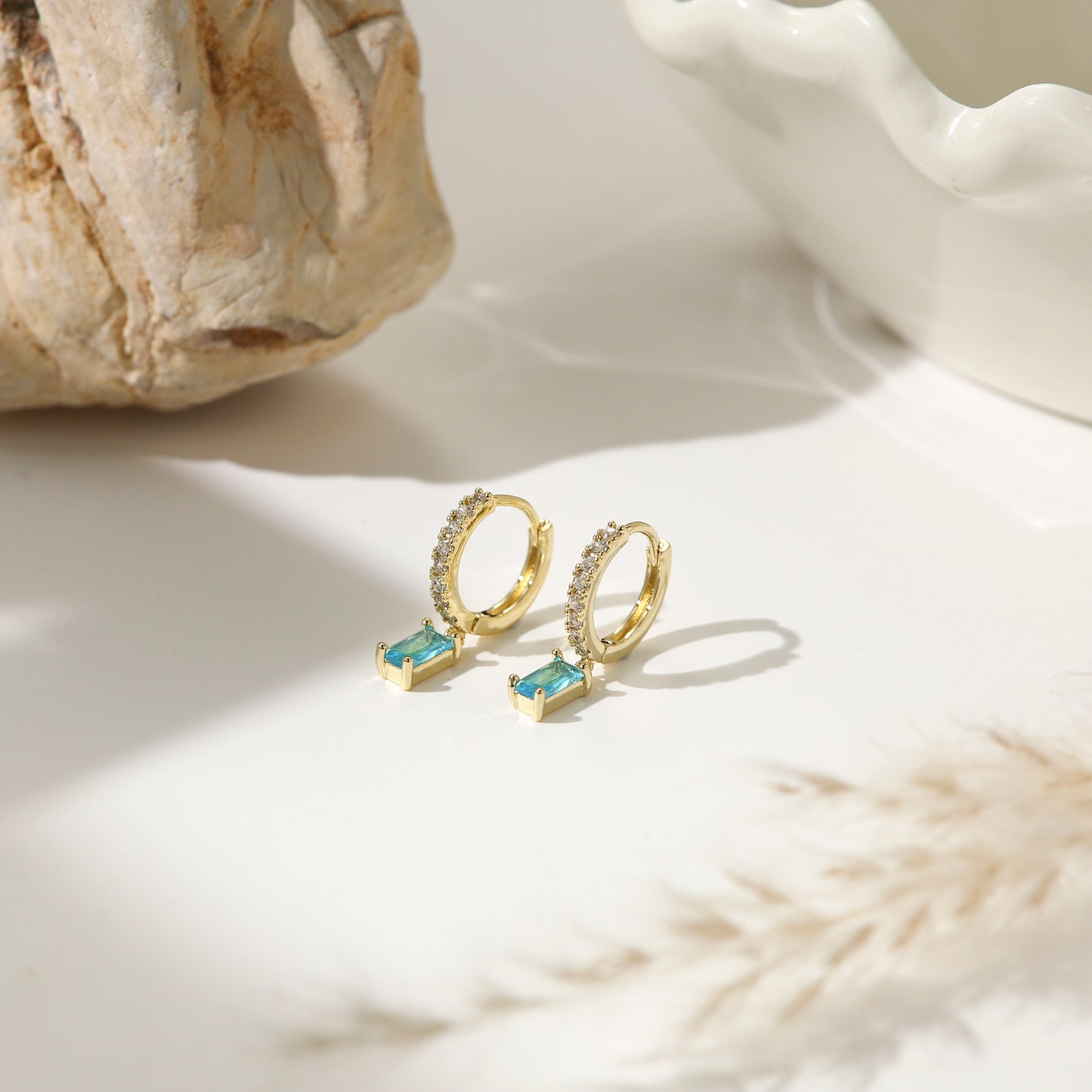 Diamond and Emerald Earrings Gold Plated