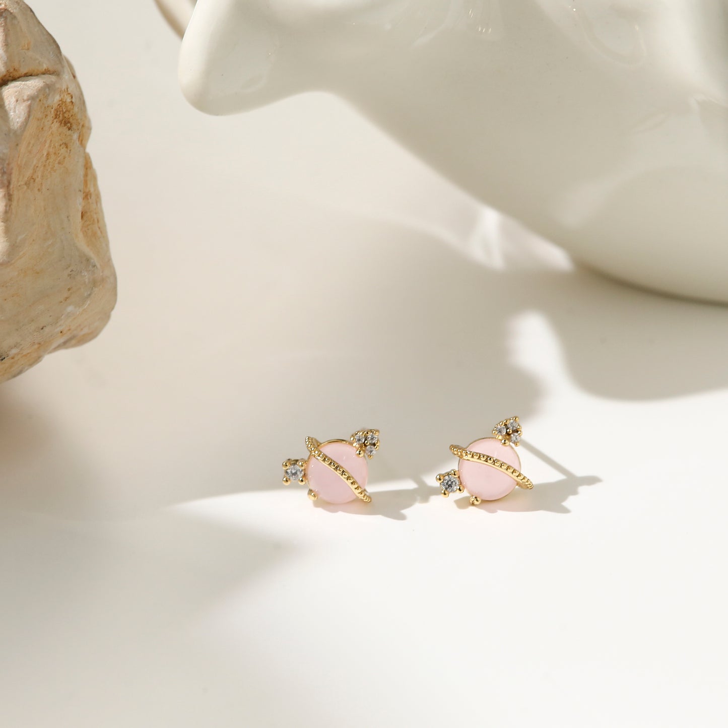 Pink Planet Collection Stud Earrings Heart Diamonds Stars Gold Plated