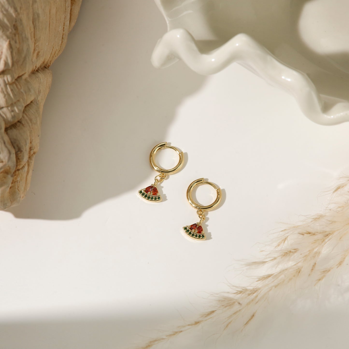Fruit Series Earrings Gold Plated Diamond Colorful Playful