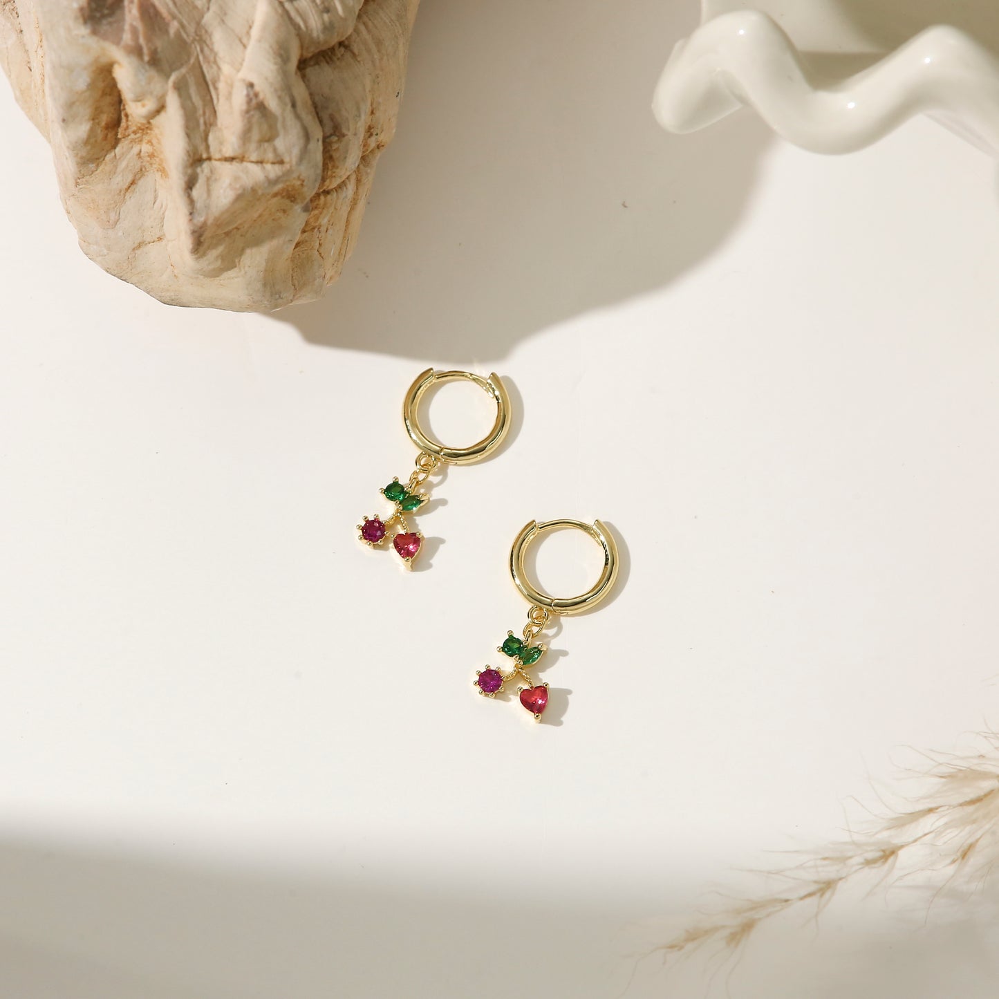 Fruit Series Earrings Gold Plated Diamond Colorful Playful