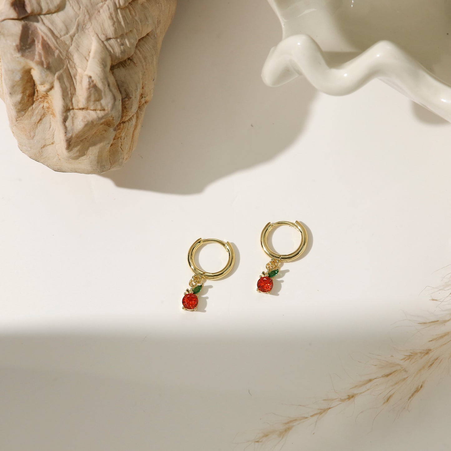 Fruit Series Earrings Gold Plated Diamond Colorful Playful