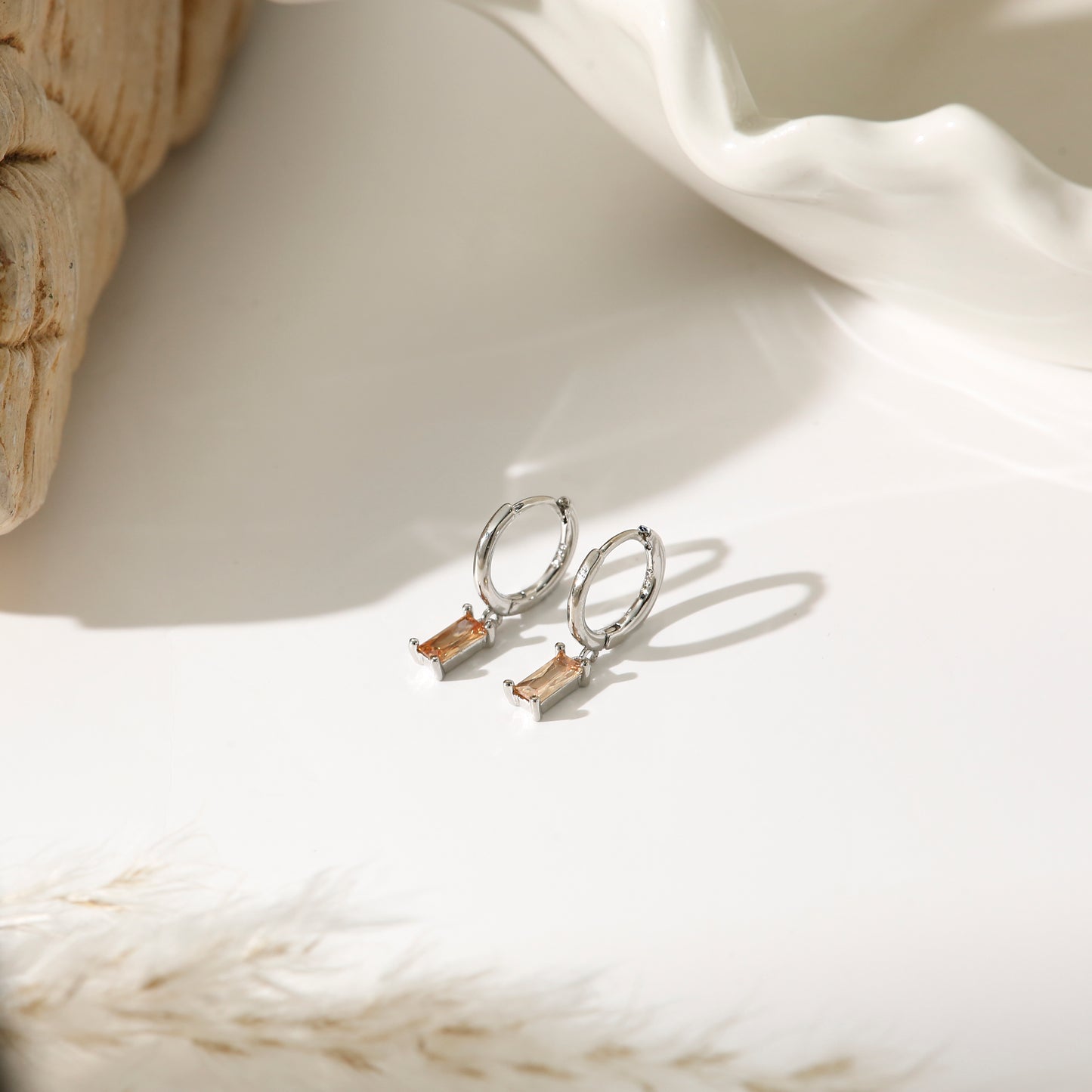 Square Dangle Earrings with Diamonds Hoop