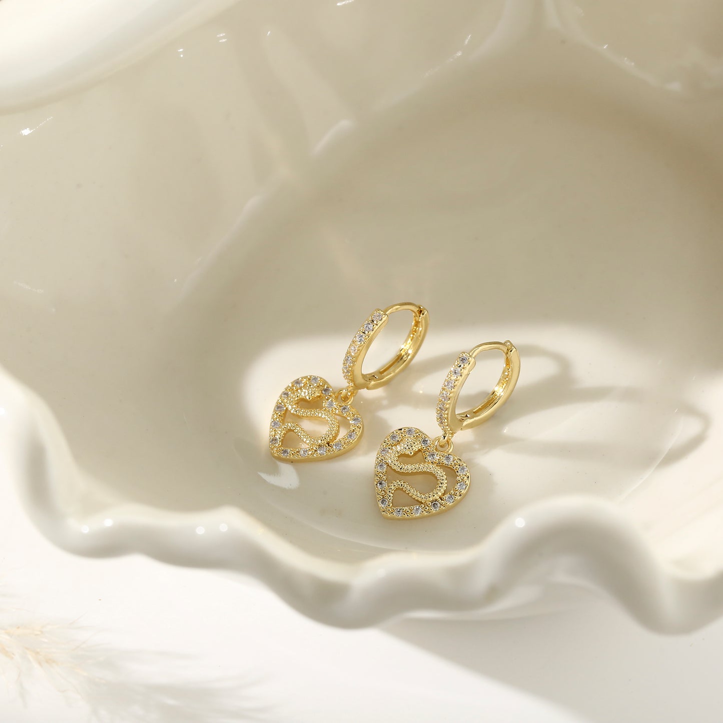 Gold Plated Stud Earrings With Pendant