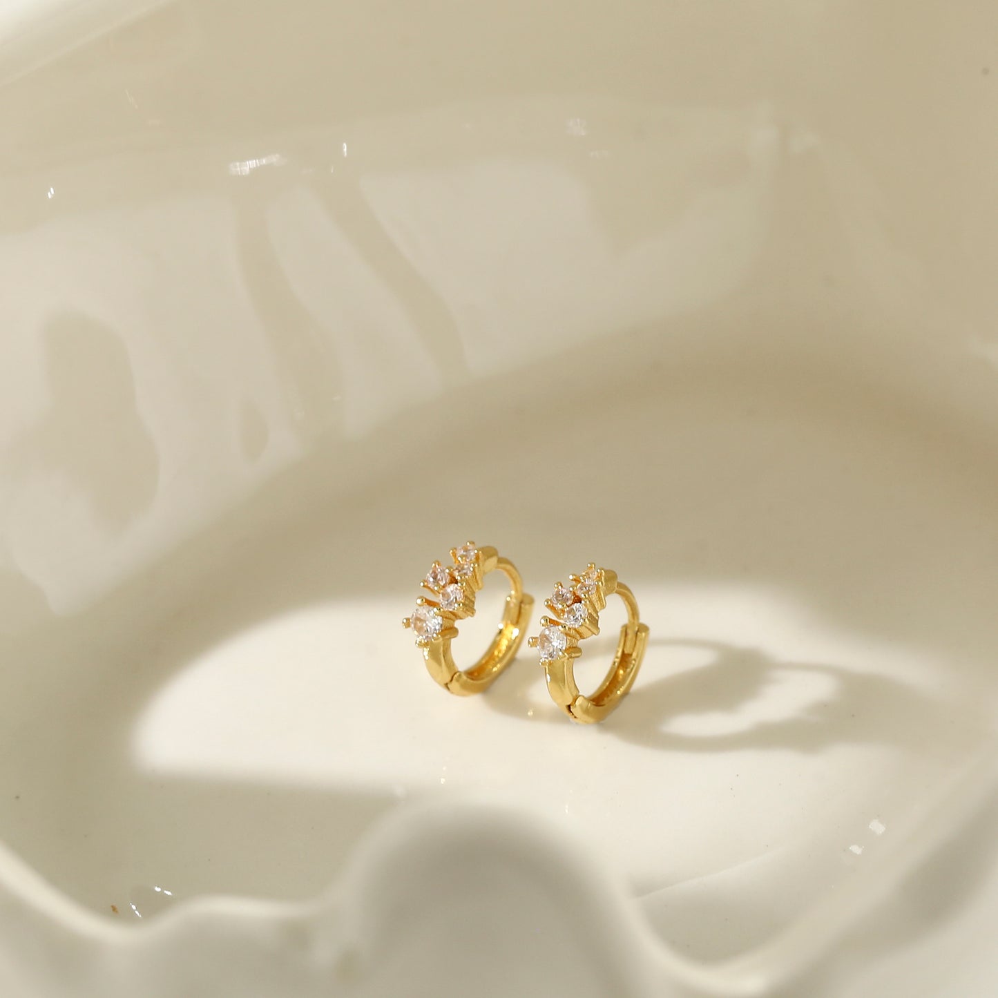 Earrings with Full Pave and Gold-Plated Silver Pin Hoop