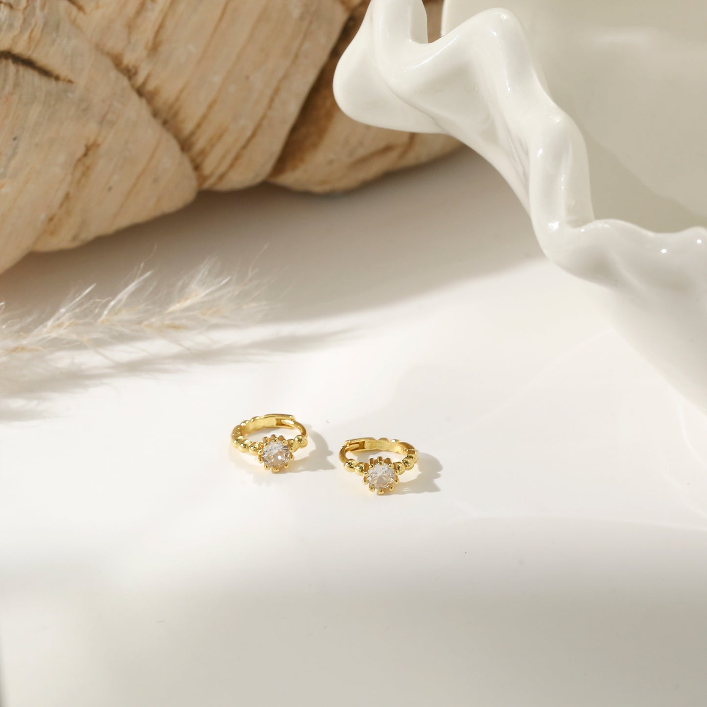 Earrings with Wide Pave and Gold-Plated Silver Pin Hoop