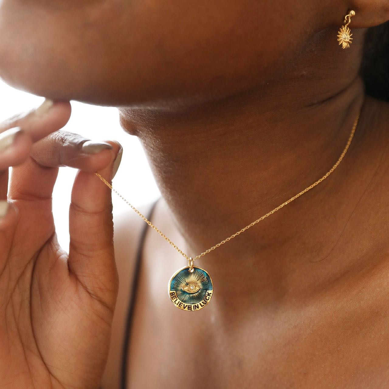 Blue Printed Evil Eye Necklace Gold Plated Stainless Steel