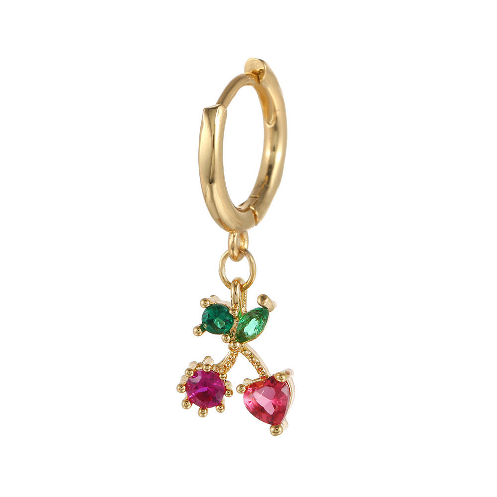 Fruit Series Earrings Gold Plated Diamond Colorful Playful