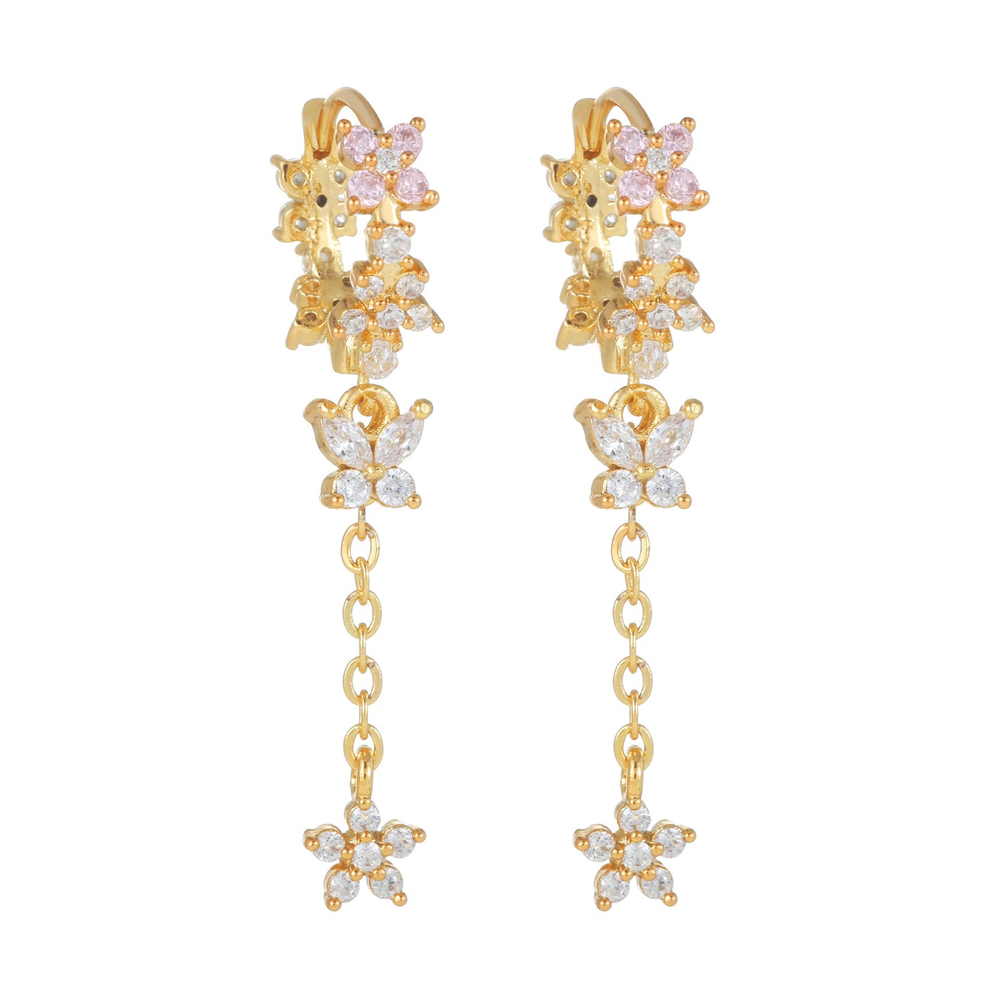 Flower Butterfly Earrings Studs Pink Gold-Plated Platinum-Plated
