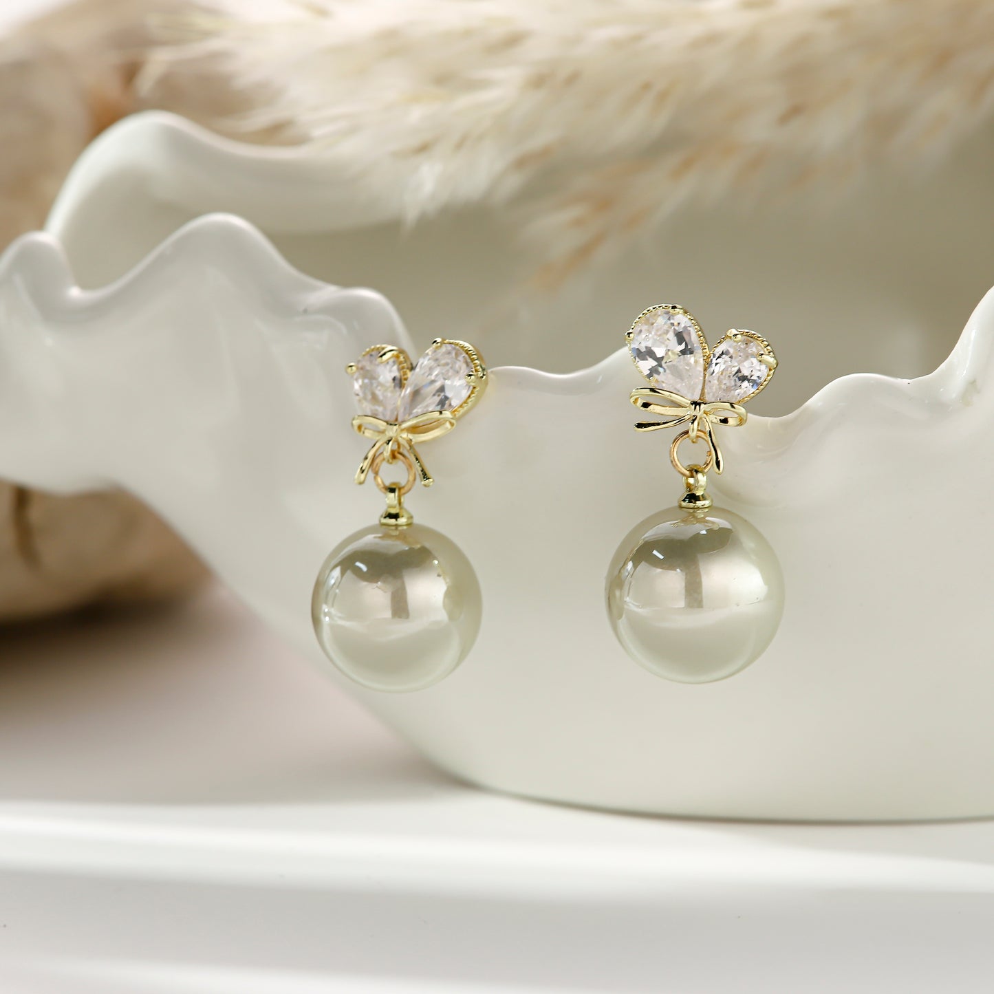 Pearl Stud Earrings with Diamonds – Sculpted Cluster Hoops
