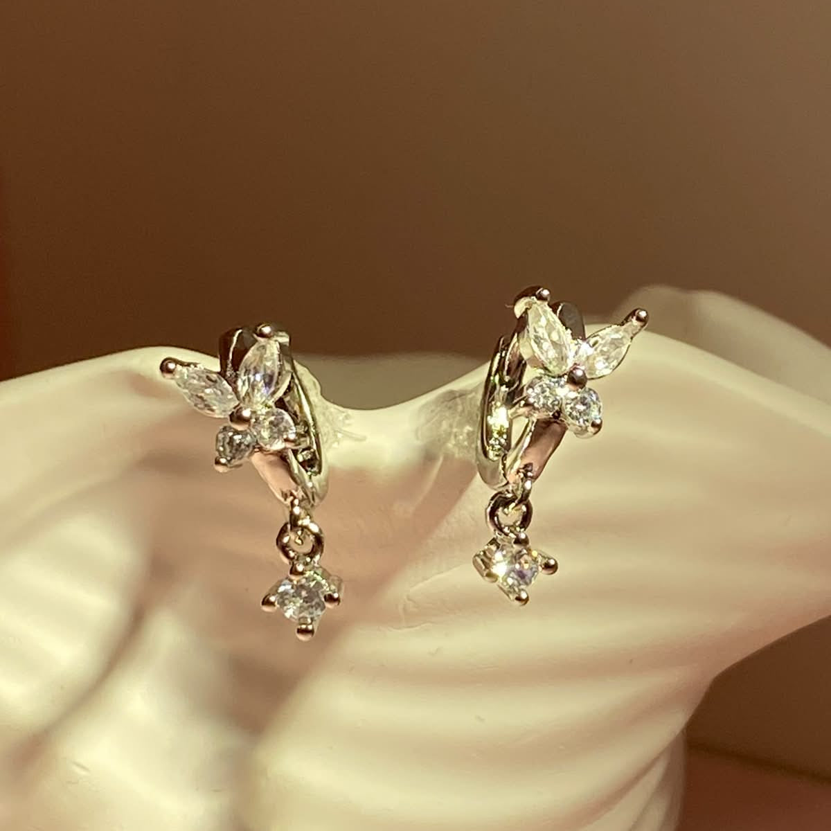 Diamond Butterfly Silver-Plated Brass Huggie Hoop Earrings