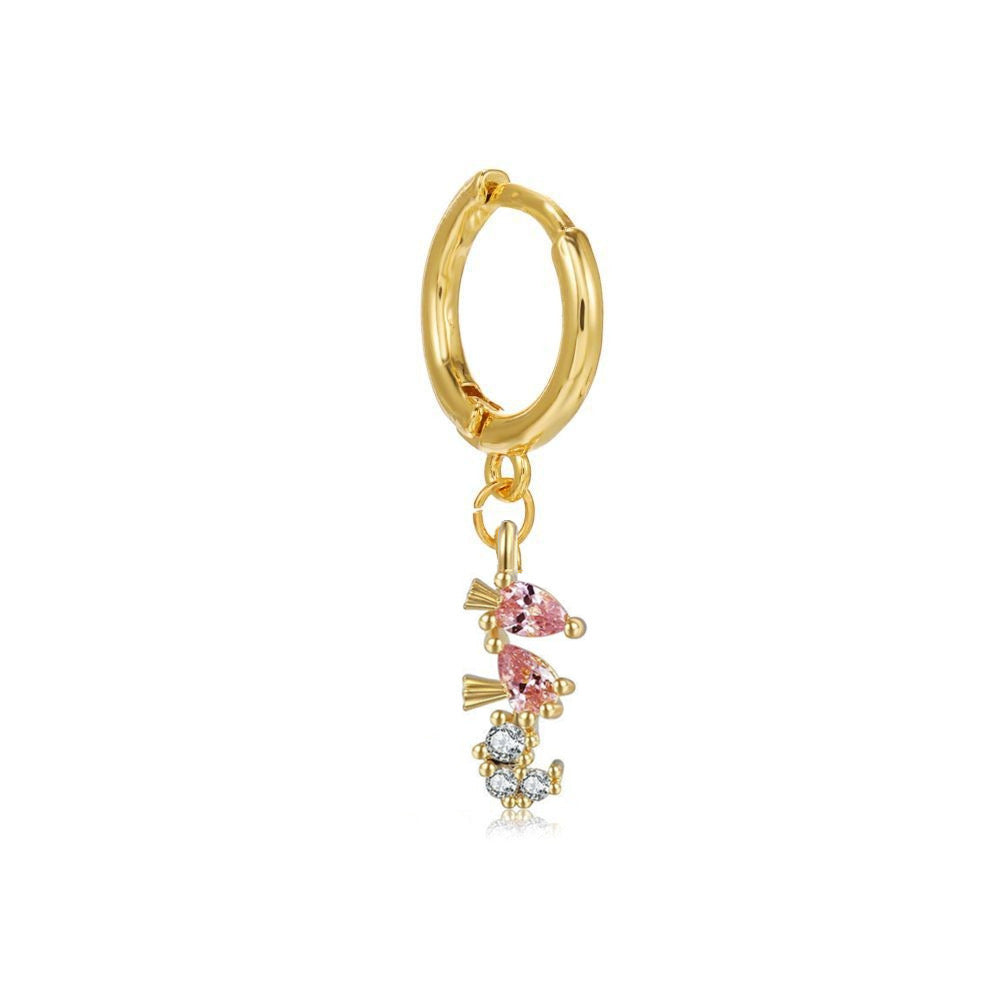 Marine Series Earrings Studs Gold Plated Diamond Cute Mini Hoop