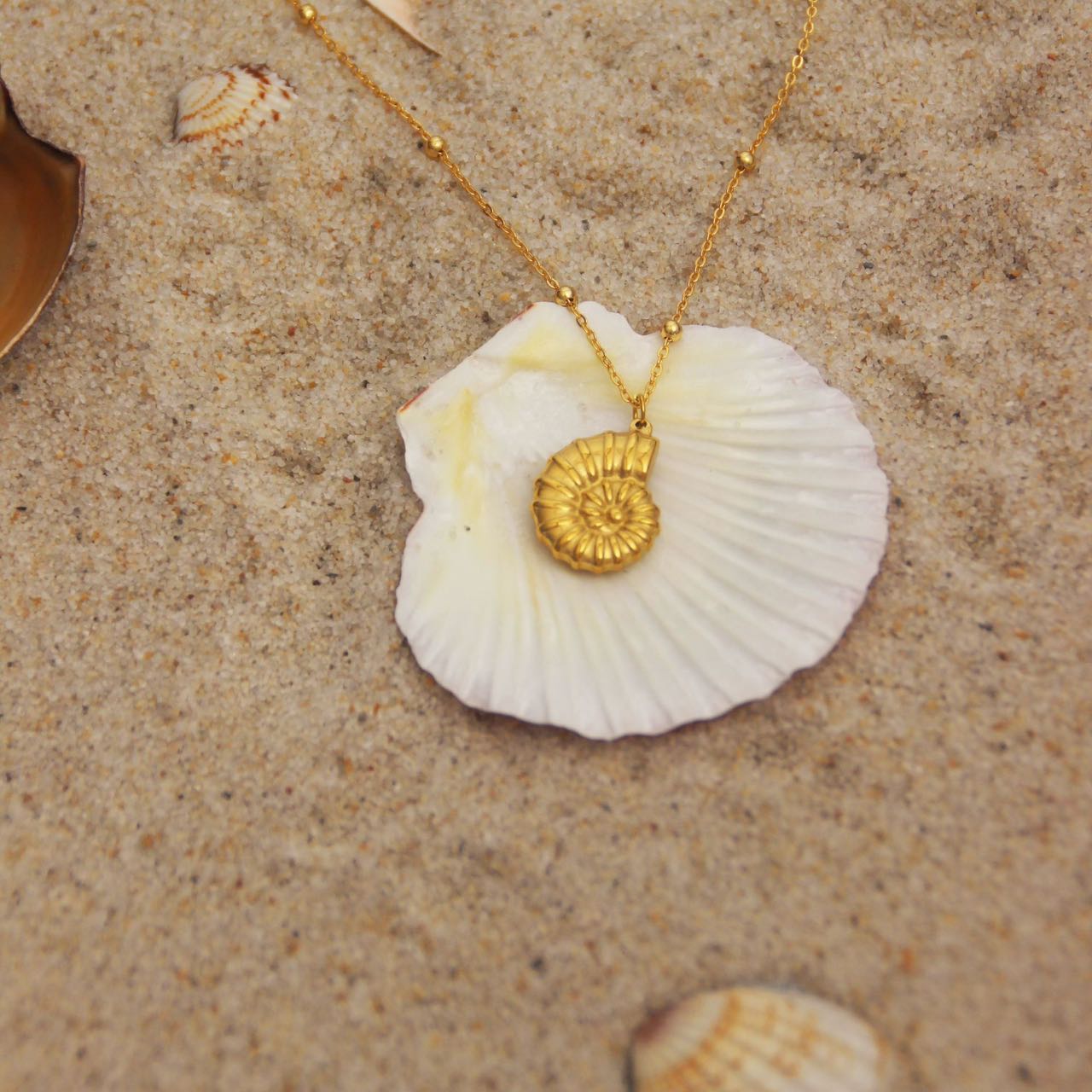 Beach Collection Necklace Stainless Steel Gold Plated - Conch