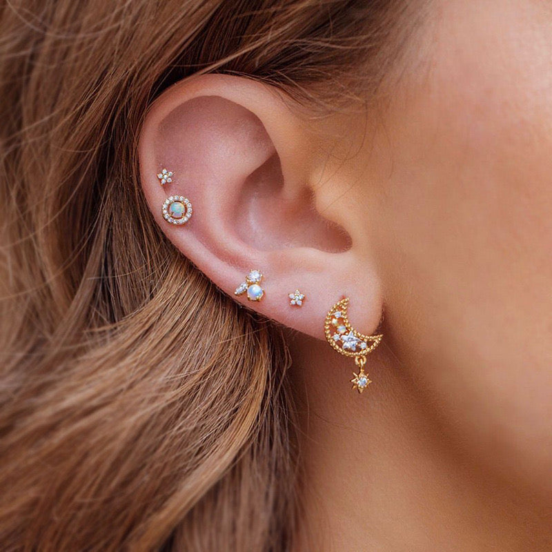 Moon Star Earrings Set Studs Gold Plated Diamond Unique