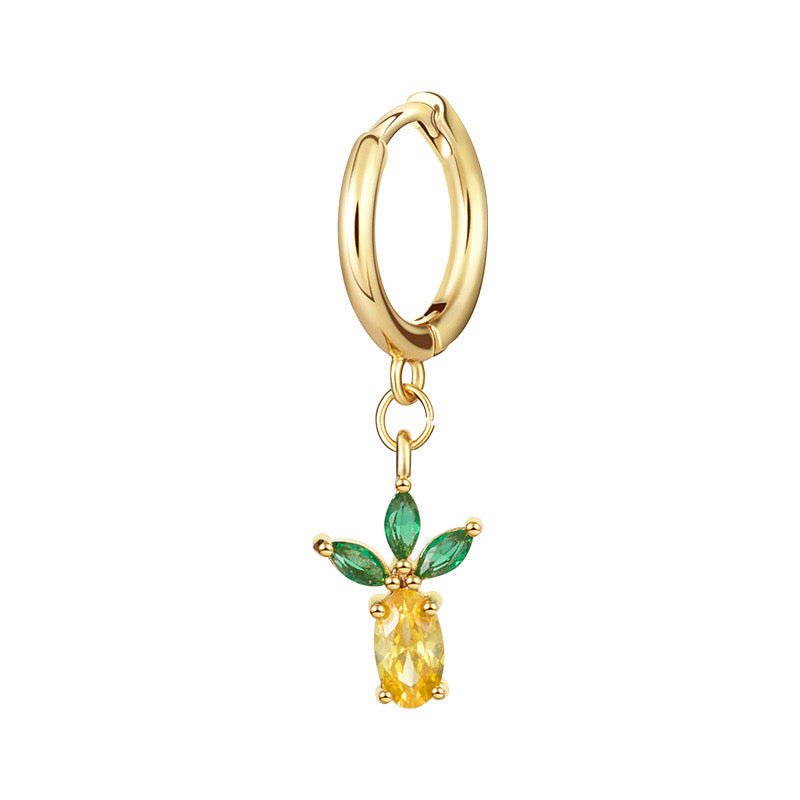 Fruit Series Earrings Gold Plated Diamond Colorful Playful
