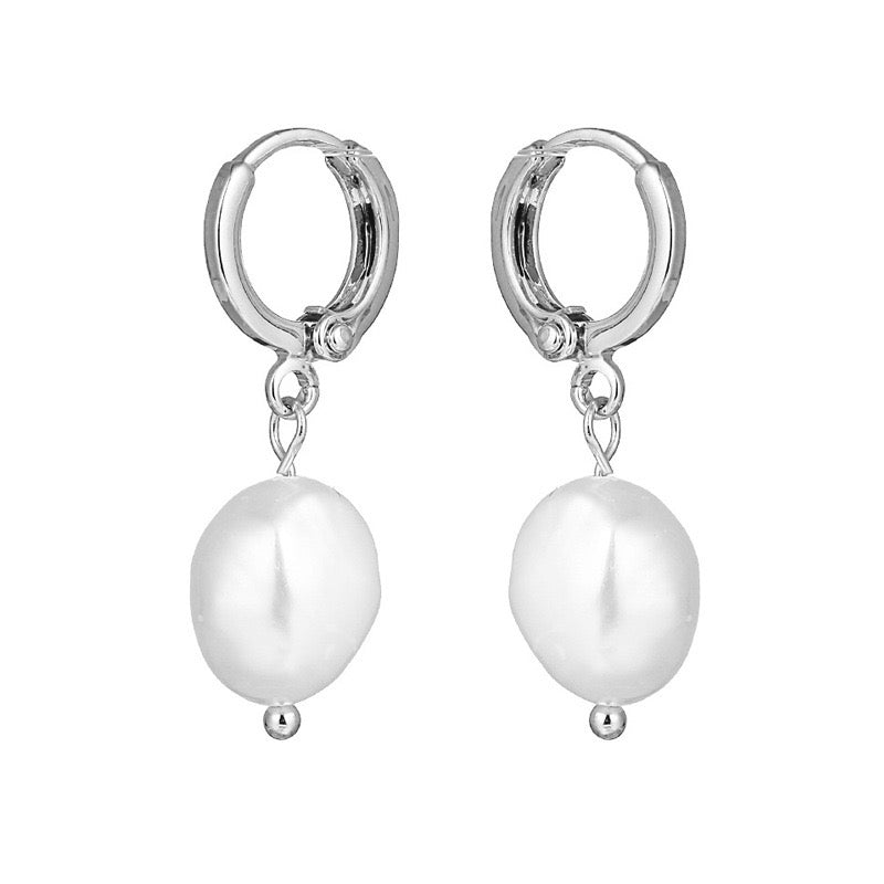Freshwater Pearl Stud Earrings Gold Plated Hoop