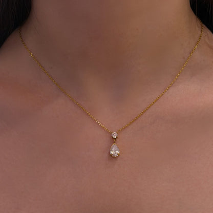 Teardrop Cubic Zirconia Gold-Plated Stainless Steel Pendant Necklace