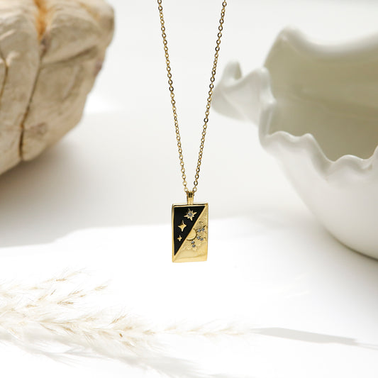 Tarot Necklace Gold Plated Stainless Steel - Black Star