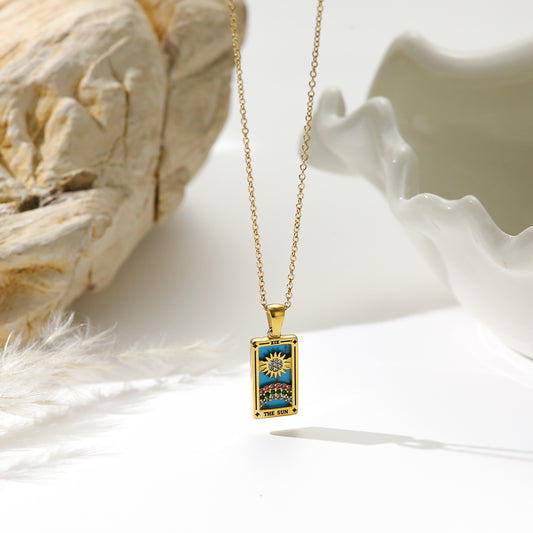 Tarot Necklace Gold Plated Stainless Steel - The Sun