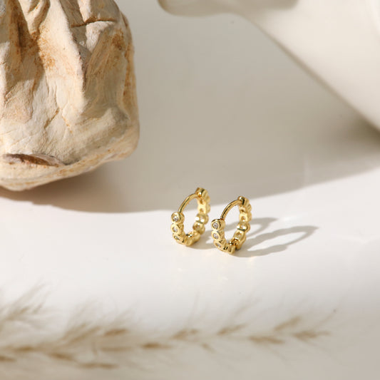 Earrings with Pave Petal Design and Gold-Plated Silver Pin Hoop
