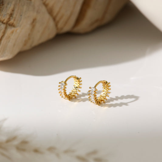 Earrings with Cutout Pave and Gold-Plated Silver Pin Hoop