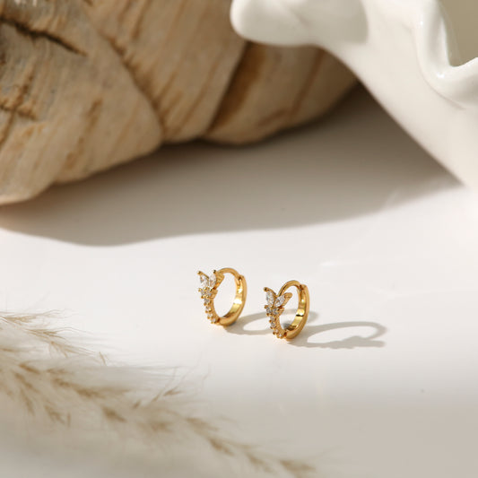 Earrings with Full Pave and Gold-Plated Silver Pin Hoop (Gold Base)