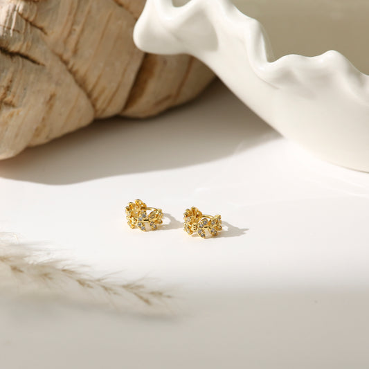 Earrings with Petite Floral Crystals and Gold-Plated Silver Pin Stud